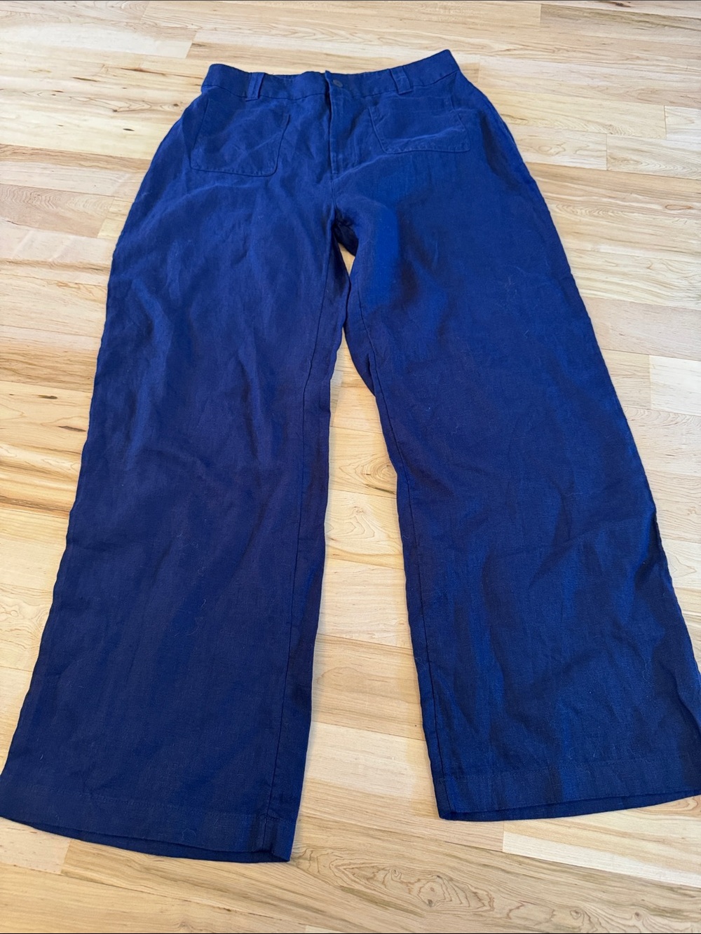 Nicole Miller-100% Linen Navy Blue Wide Leg Pants-Sailor Pockets-8-Vacation